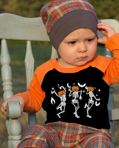 Kids Halloween Shirt Boys Girls Skeleton Pumpkin Ghost Glow in The Dark Graphic Tees Raglan Toddler Long Sleeve T-Shirt Tops in Saudi Arabia