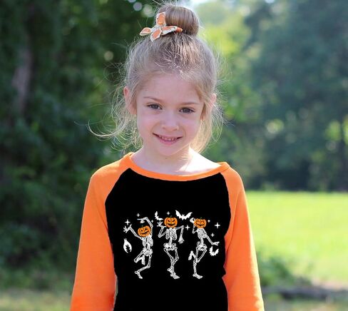 Kids Halloween Shirt Boys Girls Skeleton Pumpkin Ghost Glow in The Dark Graphic Tees Raglan Toddler Long Sleeve T-Shirt Tops in Saudi Arabia