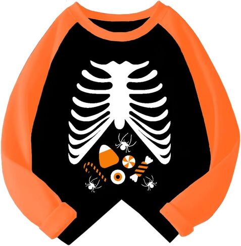Kids Halloween Shirt Boys Girls Skeleton Pumpkin Ghost Glow in The Dark Graphic Tees Raglan Toddler Long Sleeve T-Shirt Tops in Saudi Arabia
