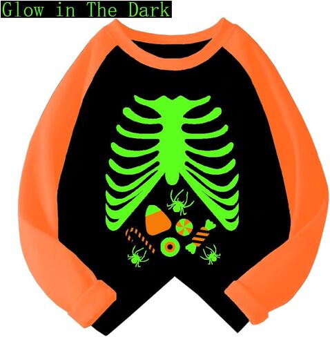 Kids Halloween Shirt Boys Girls Skeleton Pumpkin Ghost Glow in The Dark Graphic Tees Raglan Toddler Long Sleeve T-Shirt Tops in Saudi Arabia