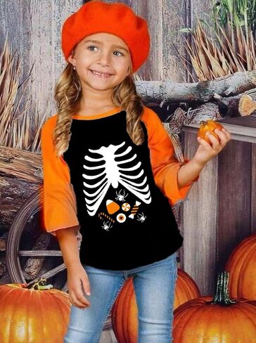 Kids Halloween Shirt Boys Girls Skeleton Pumpkin Ghost Glow in The Dark Graphic Tees Raglan Toddler Long Sleeve T-Shirt Tops in Saudi Arabia