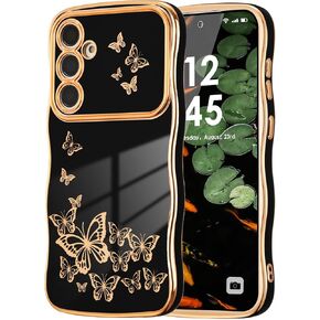 ZTOFERA for Samsung Galaxy S24 Ultra Case Cute for Girl Women, Curly Wave Frame & Luxury Plating Butterfly Pattern, Slim Soft TPU Shockproof Protective Phone Case for Samsung S24 Ultra,Dark Purple in Kuwait