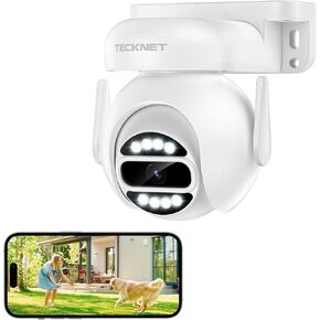 TECKNET 2K Security Camera Outdoor, 360° PTZ WiFi Camera, Color Night Vision Home Security CCTV Camera Systems, Human Detection, 2-Way Audio, Sound-Light Alarm, IP66 Weatherproof