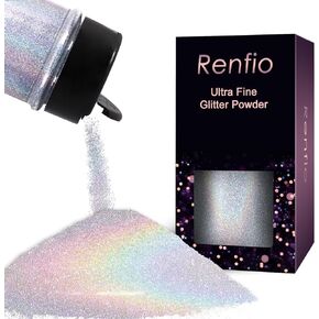 Renfio Holographic Glitter - Silver Diamond Dust, 1.94oz/55g Fine Glitter for Resin, Slime, Snowglobe, Christmas Decor