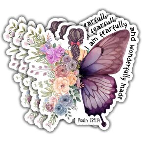 (3pcs) I Am Fearfully and Wonderfully Made Jesus Vinyl Decal Bible Verse Psalm 139:14 Motivational Inspirational Quotes Stickers for Books Laptop Phonecase Water Bottle Kindles Tumbler-3x3