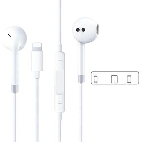 Wired Earphones with Lightning Connector, Built-in Mic & Volume Control, Noise Canceling, Isolating Speakers for iPhone 7-14 All Series Universal