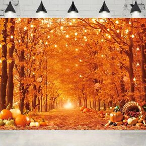 7x5 FT Large Fall Thanksgiving Photography Backdrop: Autumn Harvest Maple Leaves and Pumpkin Theme Background Banner, Photo Booth Props, Photoshoot for Friendsgiving Party Decorations