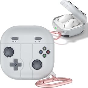 متوافق مع حافظة Samsung Galaxy Buds Pro 2/حافظة Galaxy Buds 2/حافظة Galaxy Buds FE/حافظة Galaxy Buds Pro/حافظة Galaxy Buds Live من السيليكون بتصميم مشغل الألعاب، رمادي فاتح in Kuwait