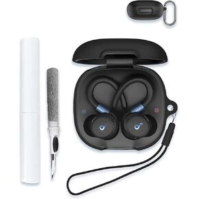 Case for Soundcore by Anker Sport X20 Earbuds, Soft Silicone Protective Portable Scratch Shock Resistant Shell with Cleaner Kit & Carabiner & Lanyard，Black
