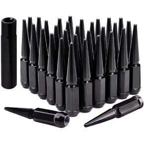 24 قطعة M14 x 1.5 مخروطي أسود/مخروطي منتفخ عجلة مقعد صواميل مع مفتاح مقبس واحد متوافق مع Ford 15-17 F-150 03-16 F-250 F-350 99-19 Chevy Silverado GMC Sierra 2012-2022 Ram 1500