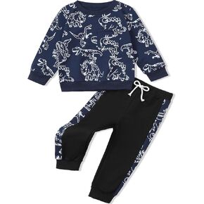 Toddler Baby Boy Clothing Dinosaur Print Long Sleeve Sweatshirt and Jogging Pants Set For Fall Winter 18M-5T
