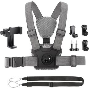 Smartphones Chest Mount Clip Harness Strap Holder for OSMO Pocket 2/3, Go Pro Hero 12,11,10,9,8,7,6,5, Insta360 One X4/X3/X2/X Action Cameras