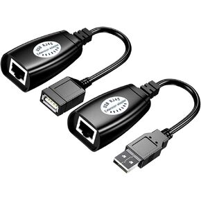 USB (Male) (Female) to RJ45 Adapter Set-USB to RJ45 LAN Extension Adapter Over Cat5/ Cat5e/ Cat6 Cable