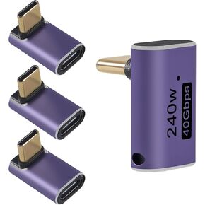 4 قطع بزاوية يمنى 90 درجة محول/موصل USB C ذكر إلى أنثى، موسع محول USB من النوع C يدعم 240 وات، 40 جيجابت في الثانية، 8 كيلو عند 60 هرتز لسطح البخار، ماك بوك، ثاندربولت إلخ (انحناء ذكر)
