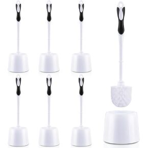 Tioncy 6 Pack 14.96 Inches Toilet Brush with Holder Toilet Bowl Brush and Caddy Set Stiff Bristles Toilet Scrubber for Bathroom Cleaning Supplies (Blue,White)