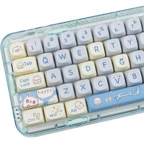 Catekro 144 Keys MOA Profile Keycaps, Round Dye- Sub PBT Keycaps Blue Cat Theme Keycaps Set for 60/75/87/96/98/100/104/108 Percent Mechanical Keyboards (Blue)