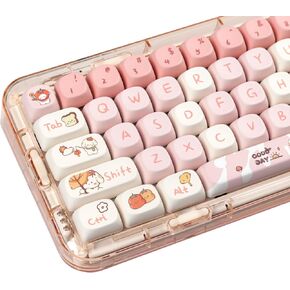 Catekro 144 Keys MOA Profile Keycaps, Round Dye- Sub PBT Keycaps Pink Dog Theme Keycaps Set for 60/75/87/96/98/100/104/108 Percent Mechanical Keyboards (Pink)