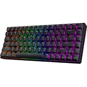 HK GAMING GK75 75% v3 | لوحة مفاتيح الألعاب الميكانيكية Hotswap | 84 مفتاحًا بإضاءة خلفية LED RGB متعددة الألوان لألعاب الكمبيوتر/Mac | تخطيط الولايات المتحدة (أسود، السرعة الميكانيكية صفراء)