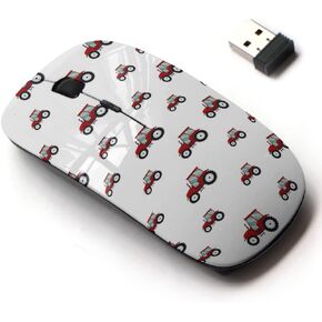 2.4G Wireless Mouse with Cute Pattern Design for All Laptops and Desktops with Nano Receiver - red Tractor on