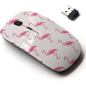 2.4G Wireless Mouse with Cute Pattern Design for All Laptops and Desktops with Nano Receiver - Tropical Pink Flamingos