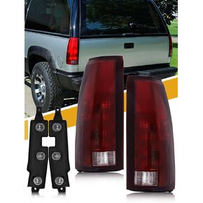 CLERYYE Tail Light Assembly Compatible with Chevrolet/GMC C/K Truck 1988-1998, 1995-2000 Tahoe, 1992-2000 Yukon, 1992-1999 Suburban, 1992-1994 Blazer, w/Circuit Board, Exotic Red Pair