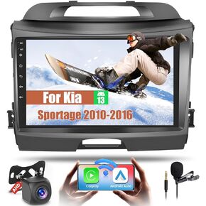 4+64GB Android Car Stereo for Kia Sportage 2010-2016 with Wireless Carplay Android Auto, Fuluku 8 Core 9'' Touch Screen Radio Dash Kit GPS WiFi Bluetooth 5.0 32EQ DSP SWC Mic Backup Cam