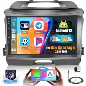 ستيريو سيارة أندرويد 4+64 جيجابايت لكيا سبورتاج 2010-2016 مع Carplay Android Auto، Fuluku 8 Core 9 بوصة تعمل باللمس راديو داش كيت GPS WiFi Bluetooth 5.0 32EQ DSP SWC Mic Backup Cam