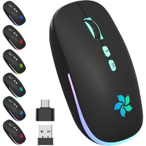 Wireless Mouse, 2.4G Rechargeable Wireless Mouse, Backlit LED Portable Slim Computer Mouse for Laptop, PC, Computer, MacBook, iPad, Chromebook, Notebook