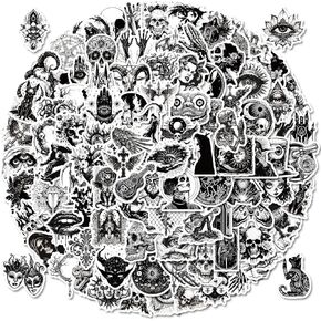 100 PCS Gothic Stickers and Decals, Black White Skull Stickers for Kids Teens Adults, Horror Party Favors Waterproof Vinyl Stickers for Water Bottle Laptop Luggage Guitar