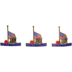 Never Forget Lapel Pin, Half Mast American Flag with Boots and a Poppy Flower, 1.25 Inches