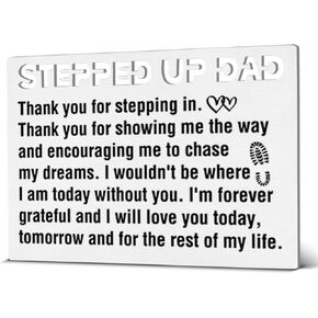 Stepped Up Dad Gifts, Gift for Stepped Up Dad Father's Day Birthday Christmas, Stepped Up Dad Appreciation Gift, Stepped Up Dad Definition Metal Engraved Wallet Insert Card