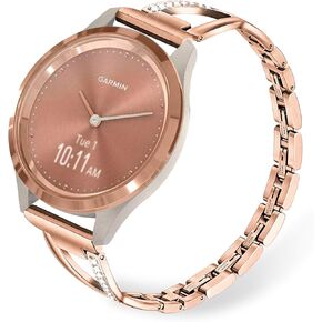 TRUMiRR Rose Gold Band for Fossil Women's Gen 5E 42mm, 18mm Bling Diamond & Stainless Steel Watchband Jewelry Strap for Garmin Vivoactive 4S 40mm / Vivomove 3S / Venu 2S 40mm / Venu 3S 41mm