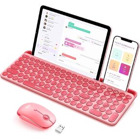 seenda Bluetooth Keyboard and Mouse for iPad, Multi-Device Bluetooth + 2.4G Wireless Keyboard Mouse with Tablet Holder for MacBook/Windows Computer, iOS/Andriod Tablet Phone, Blue & Purple