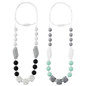 Baby Teething Necklace for Mom - 2PCS Babies Nursing Necklaces for Mom to Wear, Sensory Teether Toy for Kids Adults Toddlers, Teethers Jewelry for Baby Shower Birthday Gift (Pink White, Green)