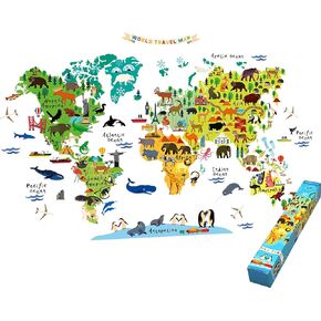 HomeEvolution Large Safari Animals World Map Wall Decals Educational Landmarks Stickers for Kids Bedroom Living Room Décor Arts