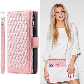 Crossbody Wallet Case for Samsung Galaxy S22 Ultra Leather Phone Case with Card Holder Kickstand & Wrist Strap Cover Magnetic Closure Flip Handbag Zipper Purse Shell for Women(Black)