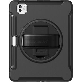 SaharaCase Raider Series Heavy Duty Hand Strap Case for Apple iPad Pro 13-inch M4 (2024) - Integrated Kickstand, Built-in Screen Protector, Hand Strap, Multi-Angle Kickstand - Scorpion Black
