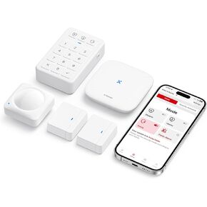 X-Sense Home Security 8-Piece Set, Wireless Smart Home Security System, Supports Mobile App Alerts, Compatible with Alexa, Includes 1 Base Station, 4 Door Sensors, 2 Motion Sensors, 1 Keypad, AS08