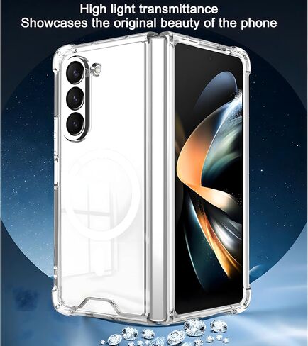 Clear Magnetic Case for Samsung Galaxy Z Fold 5 [Compatible with MagSafe Accessories] Slim Shockproof Magnetic Case Anti-Yellow Transparent Mag-Safe Phone Case Cover for Z Fold 5 in Saudi Arabia