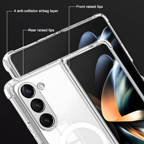 Clear Magnetic Case for Samsung Galaxy Z Fold 5 [Compatible with MagSafe Accessories] Slim Shockproof Magnetic Case Anti-Yellow Transparent Mag-Safe Phone Case Cover for Z Fold 5 in Saudi Arabia