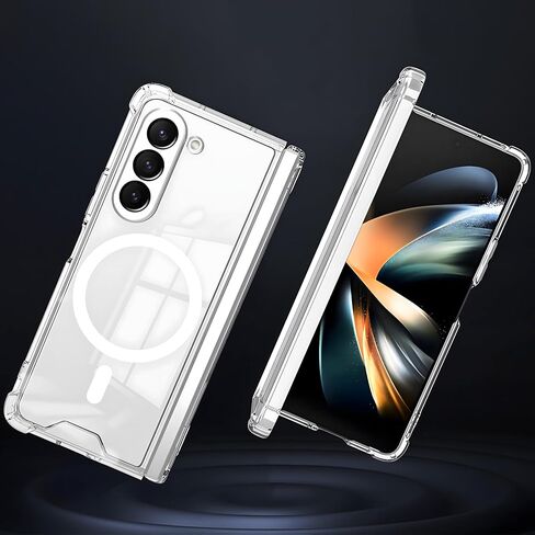 Clear Magnetic Case for Samsung Galaxy Z Fold 5 [Compatible with MagSafe Accessories] Slim Shockproof Magnetic Case Anti-Yellow Transparent Mag-Safe Phone Case Cover for Z Fold 5 in Saudi Arabia