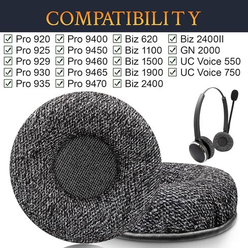 وسائد الأذن SOULWIT 50 مم بديلة لسماعات Jabra Pro 9400/9450/9460/9465/9470/920/925/929/930/935، وسادات الأذن لـ Jabra Biz 620/1100/1500/1900/2400/2400II/GN2000/UC Voice 550/750 - أسود in Saudi Arabia