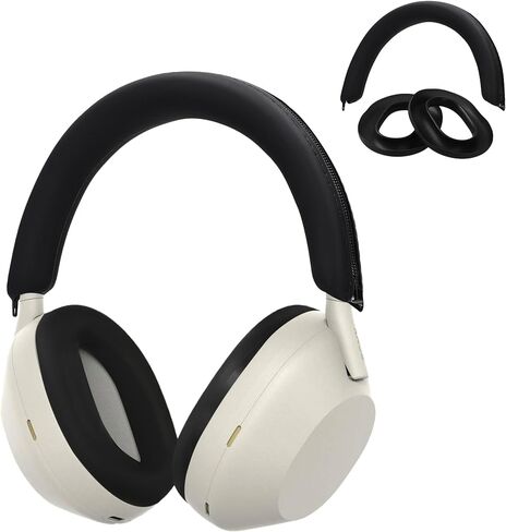 kwmobile Silicone Headband and Ear Pads Cover Set Compatible with Sony WH-1000XM5 - Covers - Beige in Saudi Arabia