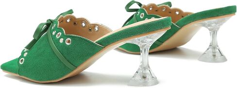 Women's Square Toe Bow Heels Sandals Stiletto Clear High Heel Mules Slip on Slippers Wedding Party Dress Shoes in Saudi Arabia