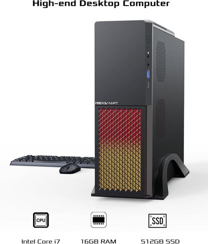 كمبيوتر مكتبي كمبيوتر شخصي 16 جيجا رام 512 جيجا اس اس دي معالج كور i7-4765T مع 2.4 جيجا/5 جيجا/6 جيجا واي فاي 6E بلوتوث 5.3، حجم صغير وإضاءة RGB، لوحة مفاتيح ماوس in Kuwait