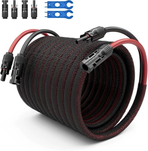 كابل تمديد الألواح الشمسية 10FT سلك مزدوج من النحاس النقي 10AWG كابل تمديد شمسي مع غمد، كابل شمسي للألواح الشمسية IP67 مقاوم للهب ومقاوم للتآكل (10AWG 10FT) in Saudi Arabia