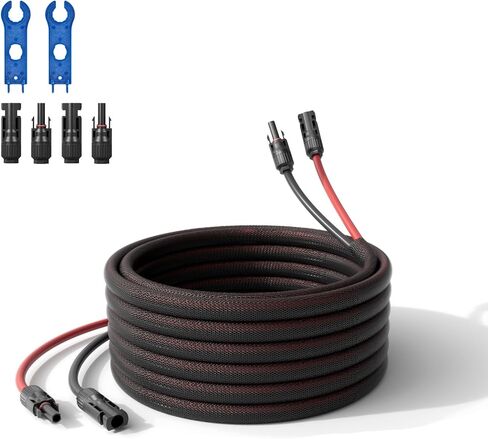 كابل تمديد الألواح الشمسية 10FT سلك مزدوج من النحاس النقي 10AWG كابل تمديد شمسي مع غمد، كابل شمسي للألواح الشمسية IP67 مقاوم للهب ومقاوم للتآكل (10AWG 10FT) in Saudi Arabia