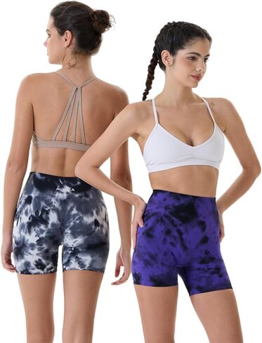 AUROLA Dream Tie Dye Workout Shorts for Women Seamless Scrunch Soft Active Shorts,Purple Fireworks Tie Dye,M in Kuwait