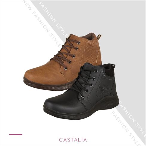 حذاء CASTALIA Essentials النسائي ذو الرقبة القتالية ذو الرقبة الطويلة للنساء ذو ​​الرقبة الجملية (الأحذية البيج) والأحذية السوداء. نعل حذاء أنيق وواسع ومريح، غير قابل للانزلاق. in Kuwait