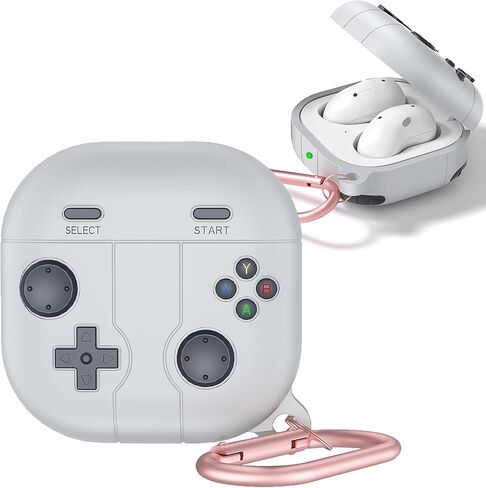 متوافق مع حافظة Samsung Galaxy Buds Pro 2/حافظة Galaxy Buds 2/حافظة Galaxy Buds FE/حافظة Galaxy Buds Pro/حافظة Galaxy Buds Live من السيليكون بتصميم مشغل الألعاب، رمادي فاتح in Kuwait